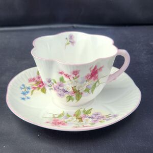 Stocks Pattern Tea Cup Dainty Shape by Shelley Bone China Spring Flowers England